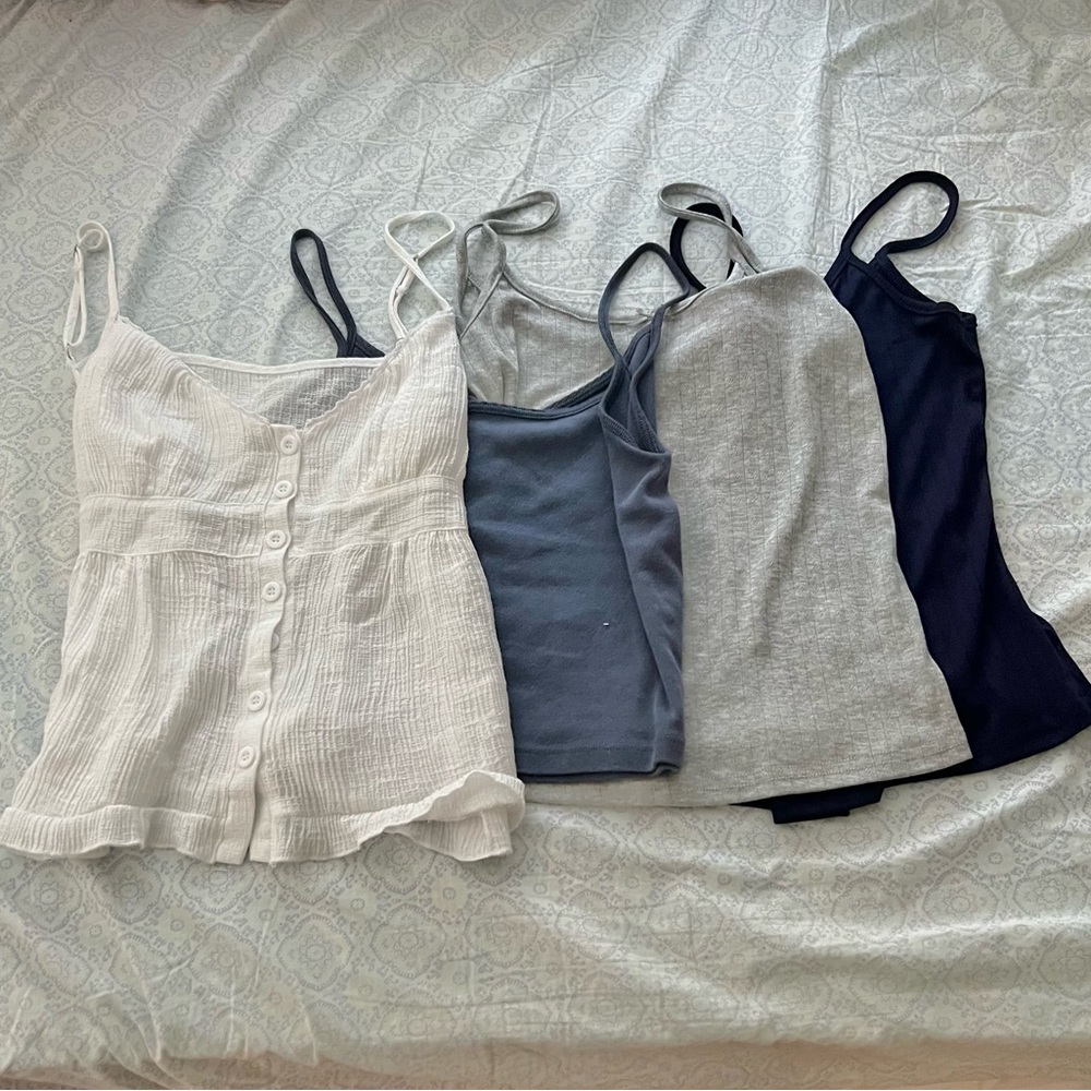 4 Brandy Melville Tank Top Cami Set (White, Blue, Gray, and Navy Blue)